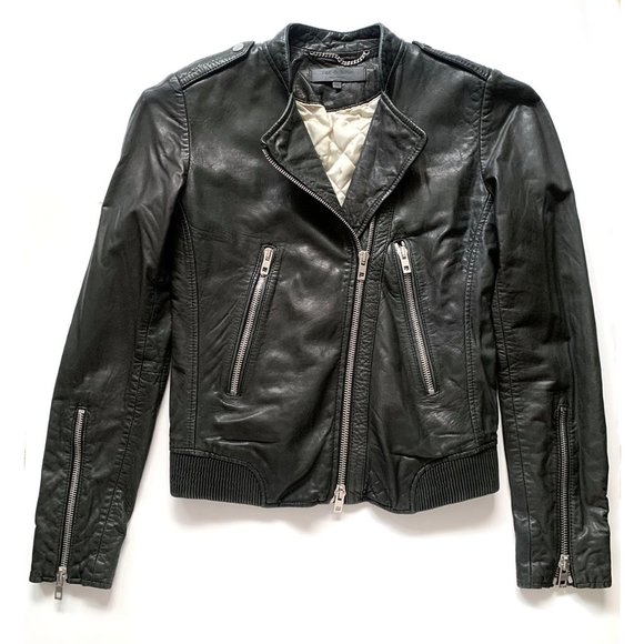 Rag & Bone Women's Black Leather Bomber Jacket Size: 00